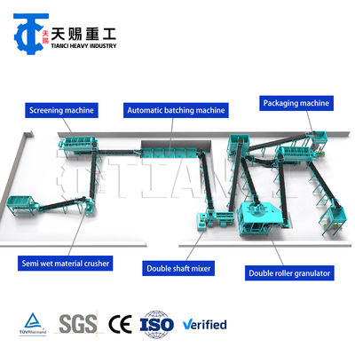 สายการผลิตปุ๋ยผสมคอมปาวด์แบบสมบูรณ์ พร้อมเครื่องอัดเม็ดแบบลูกกลิ้งคู่สำหรับผลิตเม็ดปุ๋ย NPK, แอมโมเนียมฟอสเฟต และปุ๋ยโพแทสเซียมที่มีความแข็งแรงสูง